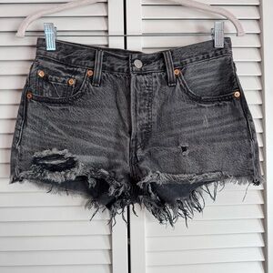 Levi's 501 Distressed Fried Hem Jean Shorts Washed Black Festival Size 25